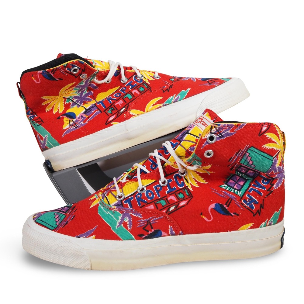Converse Skidgrip Men 9.5 Vintage High Top Sneakers Tropical Hawaiian Red USA